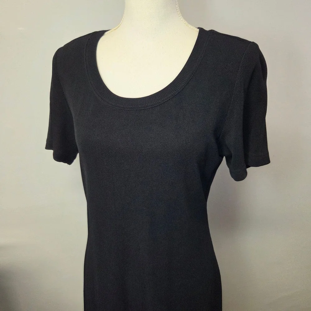 Dressbarn Womens Vintage Black Ribbed Knit Short Sleeve Sheath Dress Size 14‎